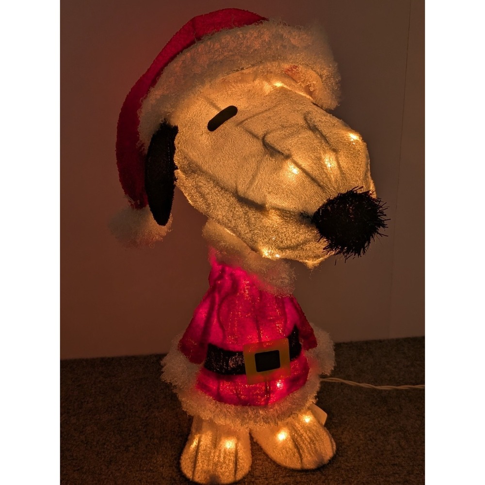 LED Lighted Peanuts 18" Snoopy in Santa Costume Light Up Decoration Tested